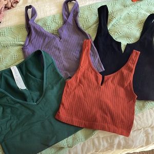 Seamless ribbed-knot camisol crop tank tops